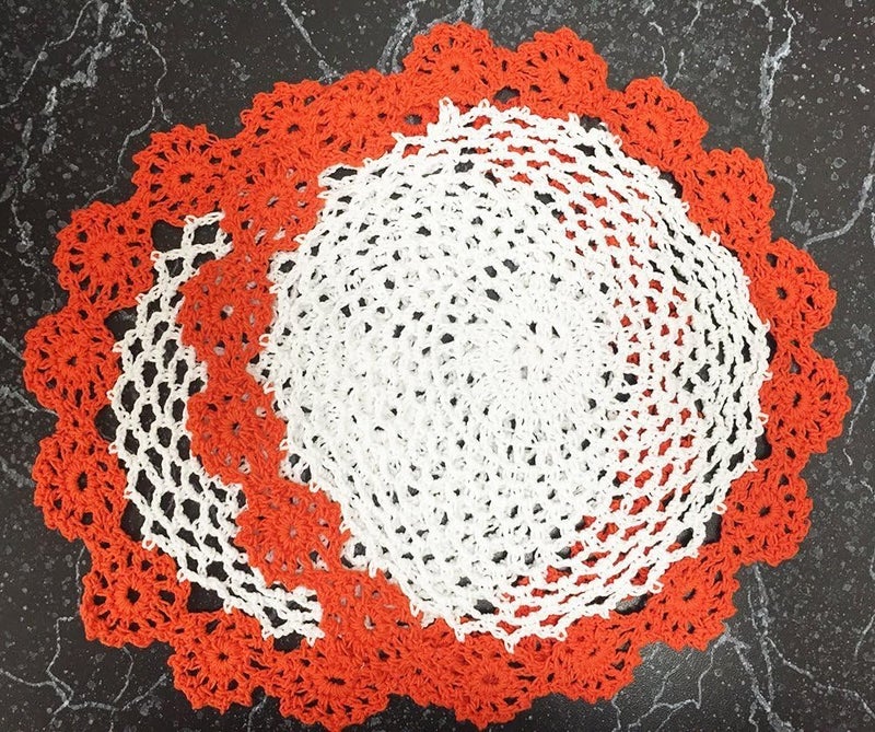 Fennco Styles Fennco Styles Handmade TwoTone Floral Crochet Tray Doilies 9 Round 2Piece  Orange Cloth Placemats for Everyday Use Holidays Home Dcor Cocktail Party Tea Party Special Occasion - Image 1