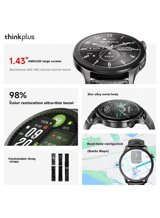 Thinkplus Lenovo Smarch, Blood Oxygen Heart Rate Sleep Monitoring, Health Fitness Bracelet, Bluetooth Calling Waterproof Payment Business Watch [limited To Genuine Leather Strap], Tw100 - Image 1