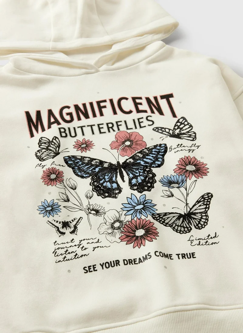 Matalan Girls Cream Butterfly Hoodie & Flare Set