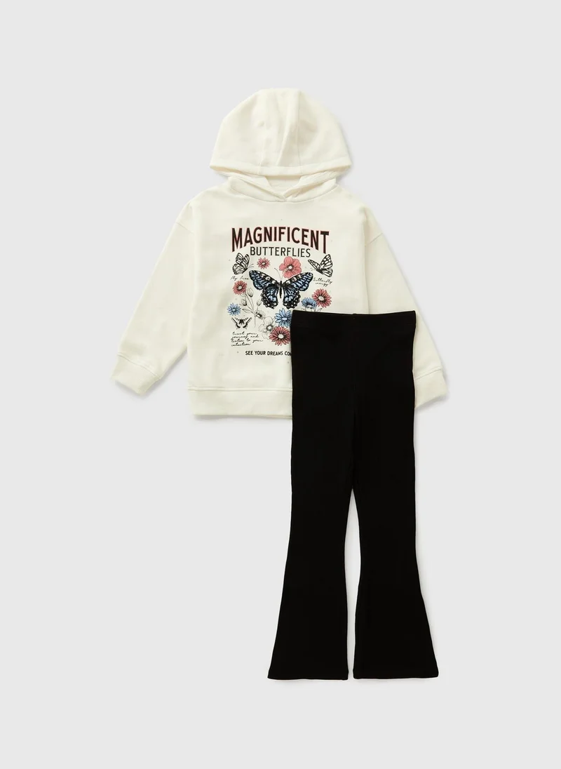 Matalan Girls Cream Butterfly Hoodie & Flare Set