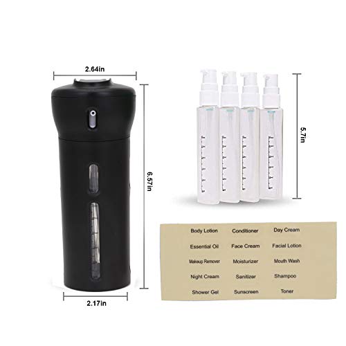 Travigo 4-in-1 Travel Bottle Dispenser, TSA Approved,Includes Four Empty Reusable 1.4 oz. (40 mL) Cosmetic Toiletry Containers for Sanitizer, Soap, Lotions, Skincare, Makeup Products (Black Pink) - Image 4