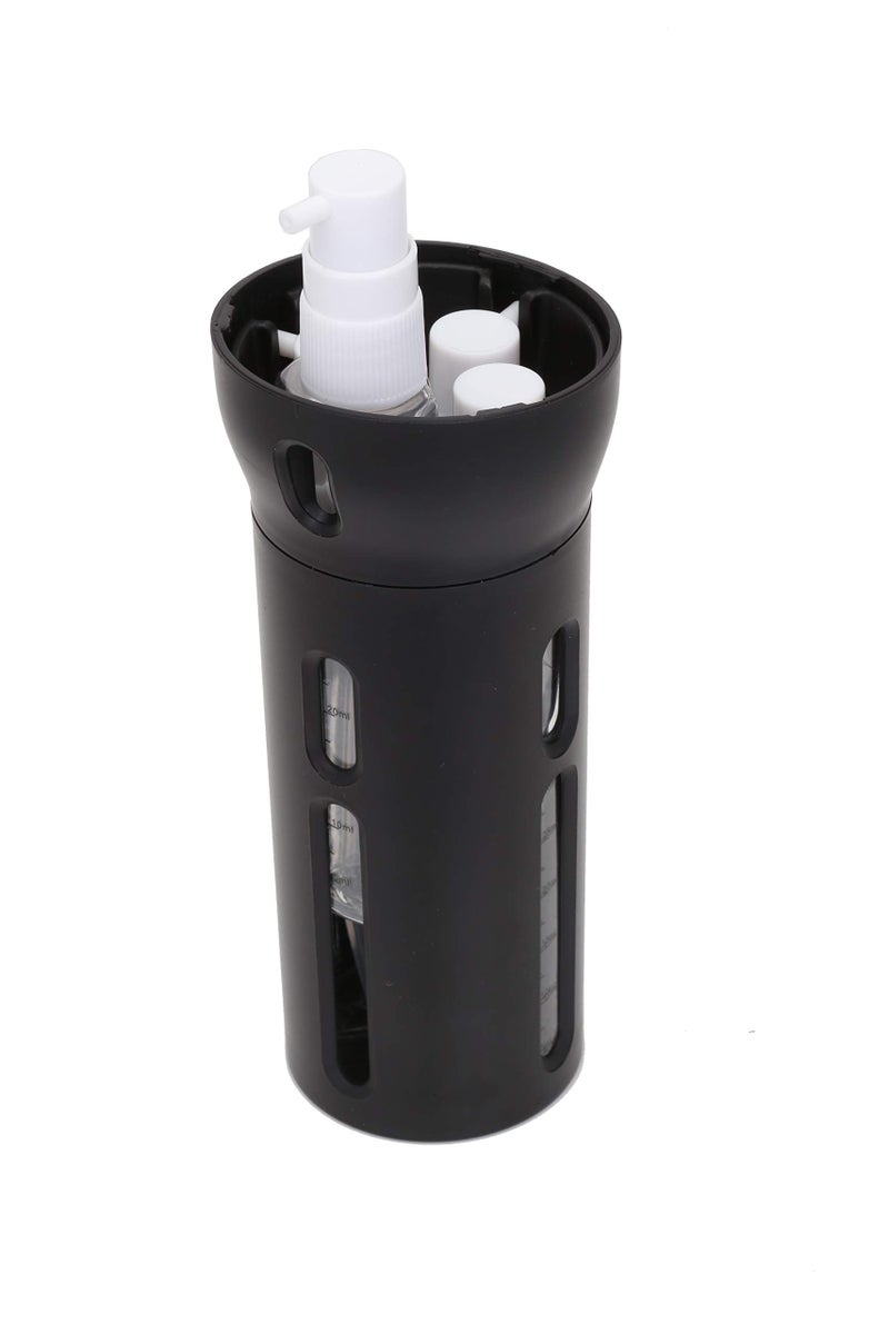 Travigo 4-in-1 Travel Bottle Dispenser, TSA Approved,Includes Four Empty Reusable 1.4 oz. (40 mL) Cosmetic Toiletry Containers for Sanitizer, Soap, Lotions, Skincare, Makeup Products (Black Pink) - Image 2