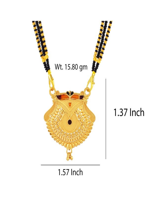 DULCI Traditional Gold Plated Mangalsutra Intricate Pendant with Black Beaded Chain for Women - Image 2