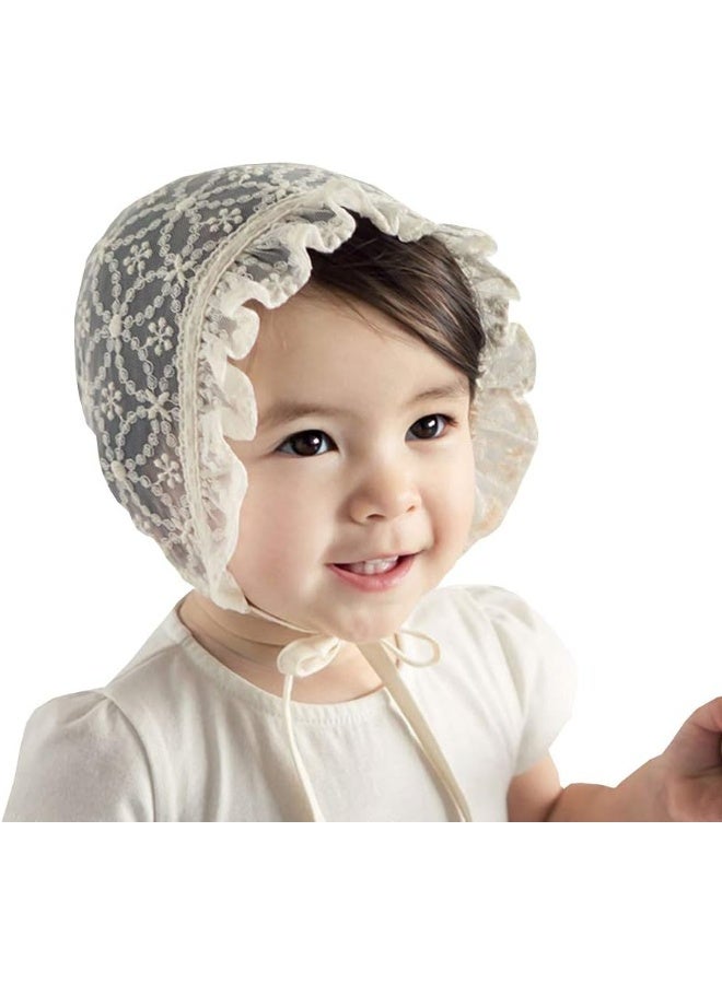 XYX Baby Girl Toddlers Breathable Lacy Bonnet Eyelet Cotton Adjustable Sun Protection Hat - Image 1