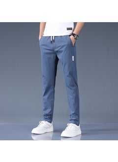 Generic 2023 Spring Summer New Mens Casual Straight-Leg Slim Fit Smooths Your Silhouette Elastic Sweatpants Trendy Cargo Pants Youth 511 Blue-HC  - Image 1