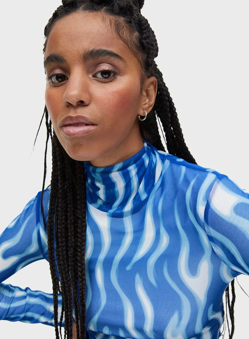 H&M Turtle Neck Printed Top