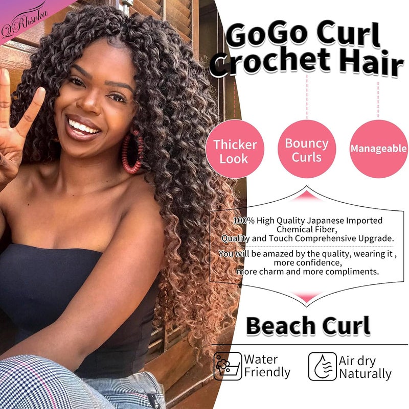 QRHSUKA شعر محبوك بنمط GoGo Curl للنساء، بتموجات مائية وشعر بشري مموج، إضافات شعر صناعية (طول 18 بوصة، عبوة تحتوي على 6 قطعات)، اللون T1B/30 - Image 3