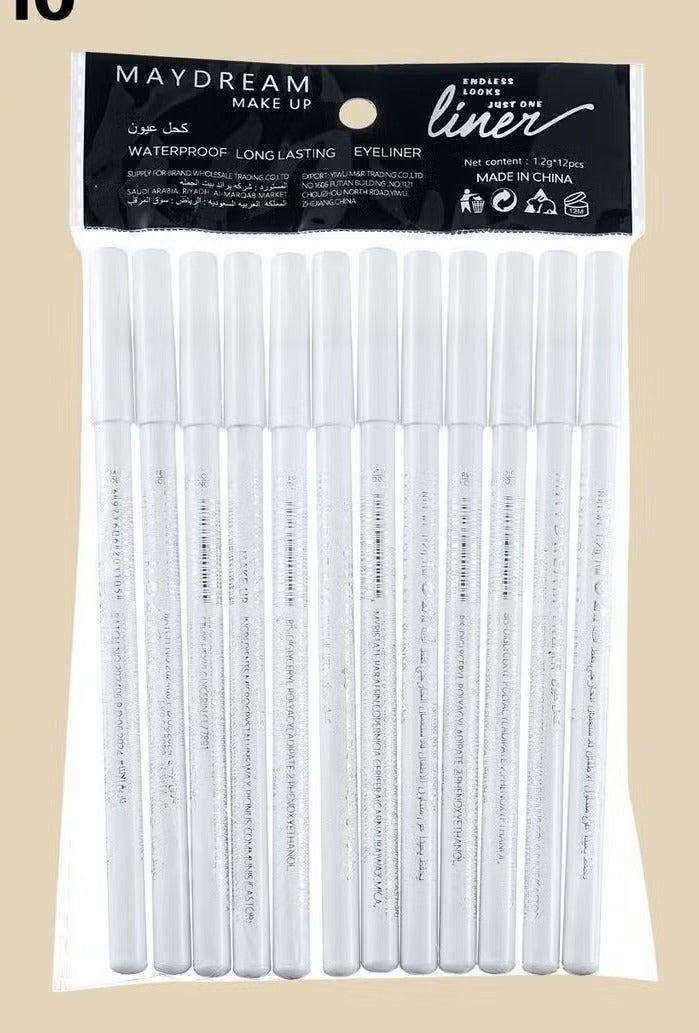12 Pieces Waterproof Soft Kohl Eyeliner Pencil white
