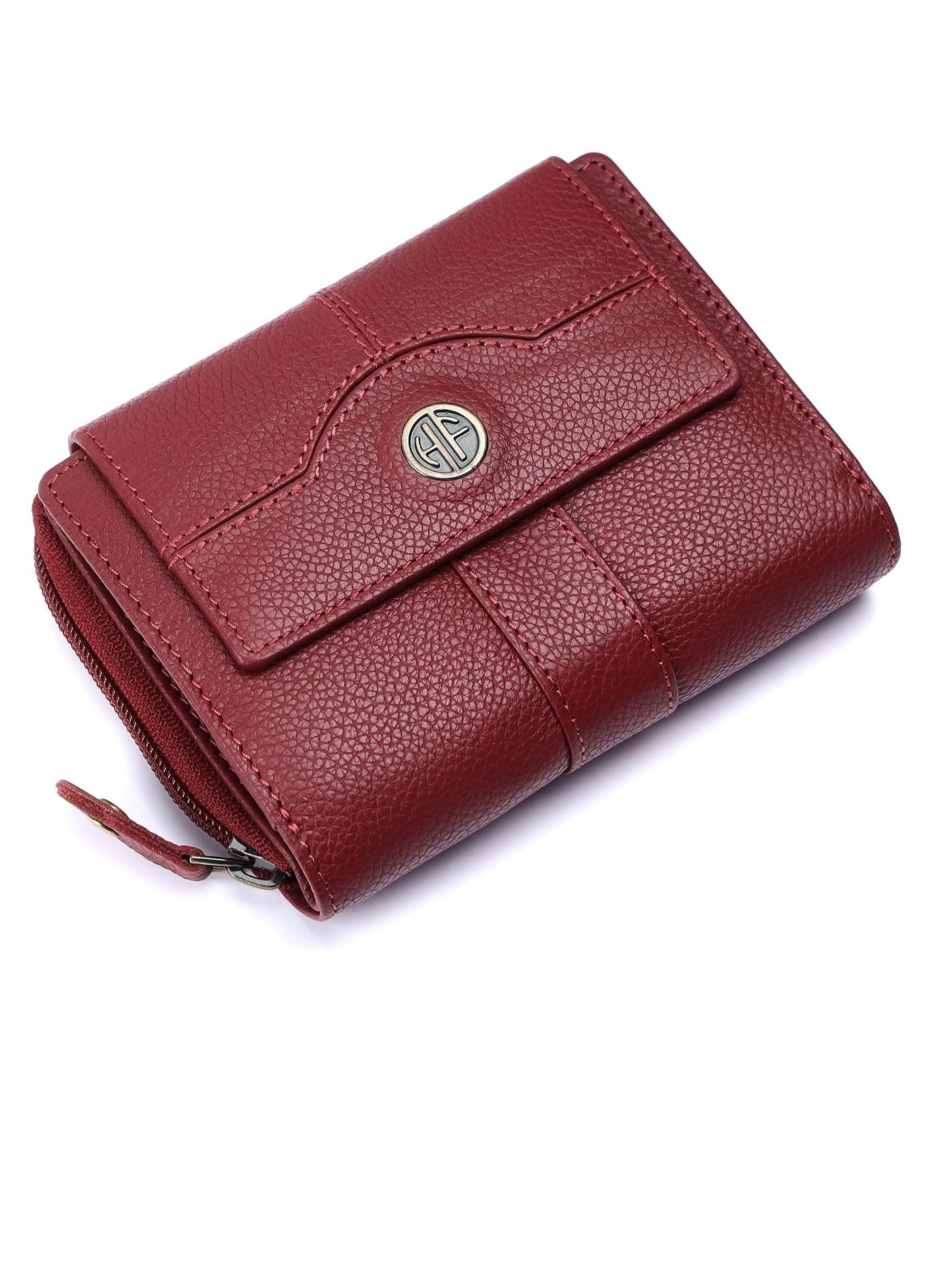 Wallet for Women - Leather Ladies Wallet - Berry Red - 14 Card Slots - RFID Protection - 3 ID Card Slots - Women's Wallet - Button Closure - Daily Use, Women Money Purse | NR34