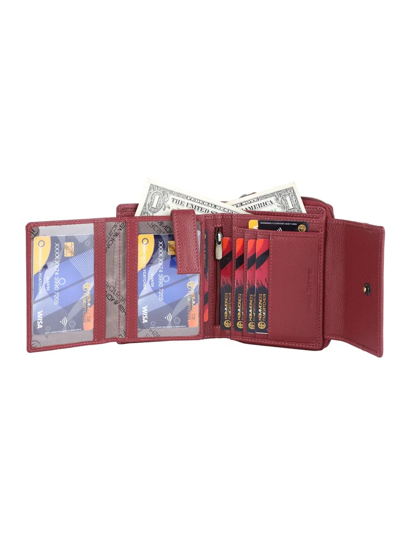HAMMONDS FLYCATCHER Wallet for Women - Leather Ladies Wallet - Berry Red - 14 Card Slots - RFID Protection - 3 ID Card Slots - Women's Wallet - Button Closure - Daily Use, Women Money Purse | NR34