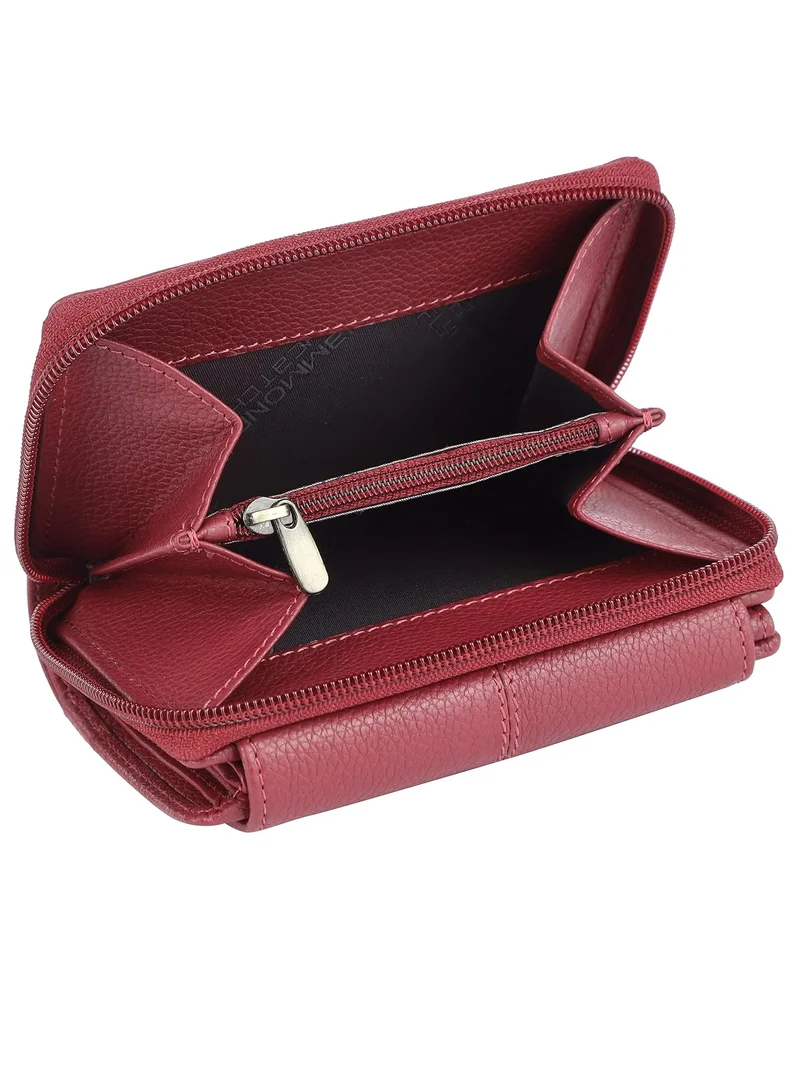 HAMMONDS FLYCATCHER Wallet for Women - Leather Ladies Wallet - Berry Red - 14 Card Slots - RFID Protection - 3 ID Card Slots - Women's Wallet - Button Closure - Daily Use, Women Money Purse | NR34
