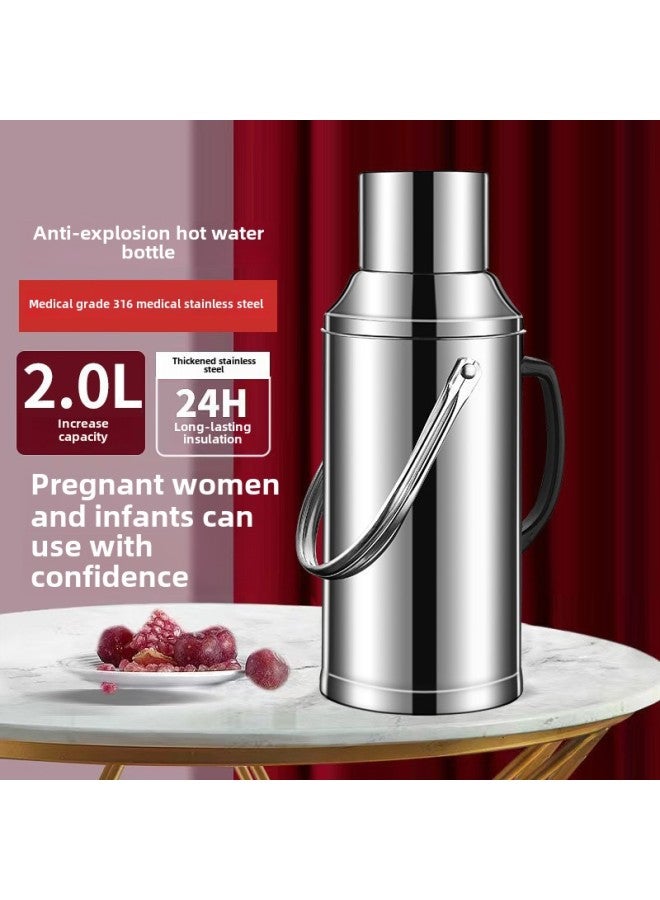 Stainless Steel Thermos Household Student Thermos Bottle Thermos Commercial Restaurant Hotel Large Capacity Thermos Bottle Thermos-Color:316 Flagship Extra Thick 2.1l Flat Cover Steel Color-Capacity:[wu Nian Warranty, High-end Anti-fingerprint]  - Image 1