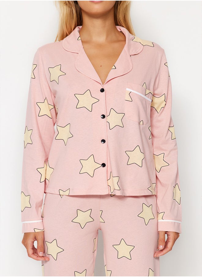 trendyol Powder 100% Cotton Star Patterned Knitted Pajama Set THMAW21PT0456  - Image 4