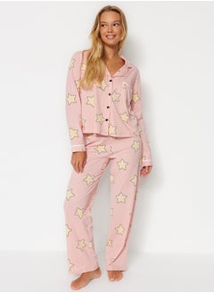 trendyol Powder 100% Cotton Star Patterned Knitted Pajama Set THMAW21PT0456  - Image 2