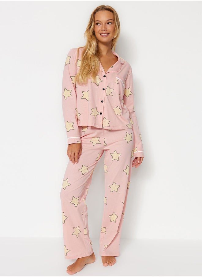 trendyol Powder 100% Cotton Star Patterned Knitted Pajama Set THMAW21PT0456  - Image 2