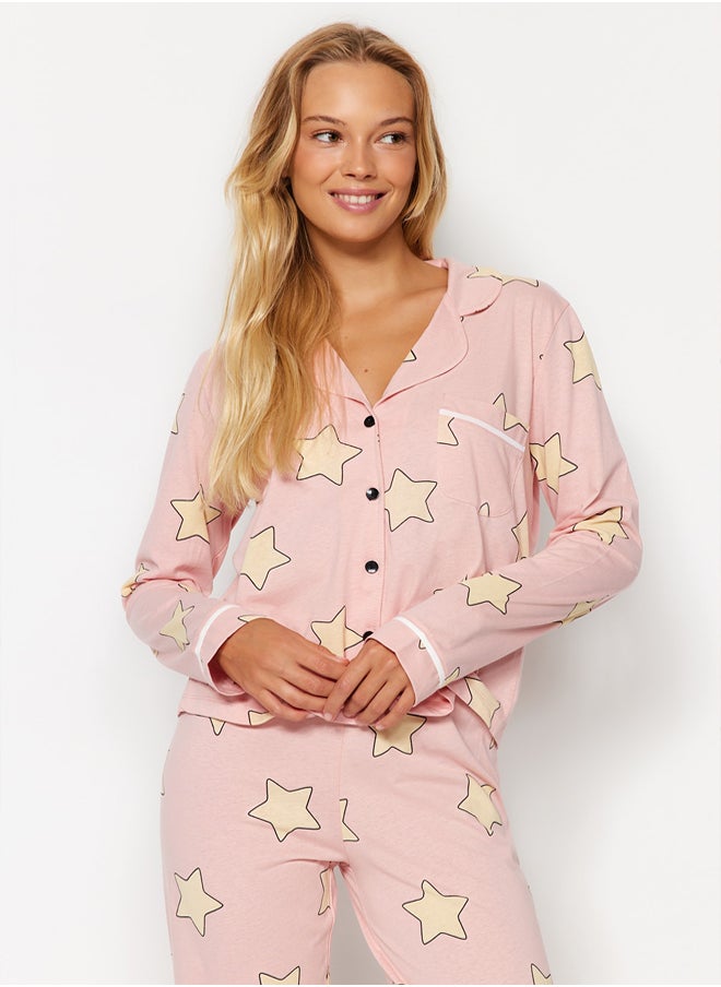 trendyol Powder 100% Cotton Star Patterned Knitted Pajama Set THMAW21PT0456  - Image 3