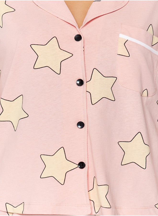 trendyol Powder 100% Cotton Star Patterned Knitted Pajama Set THMAW21PT0456  - Image 5