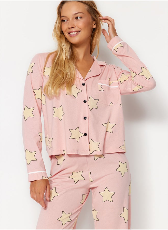 trendyol Powder 100% Cotton Star Patterned Knitted Pajama Set THMAW21PT0456  - Image 1