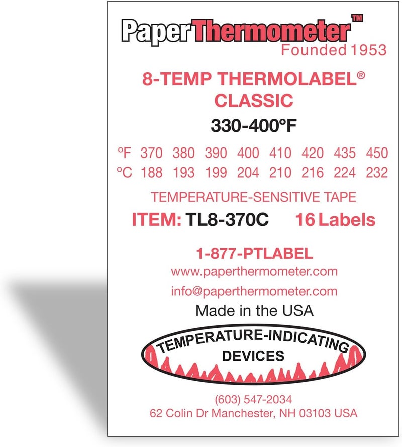 8-Temp Classic 370-450°F Temperature Label Pack of 16 Labels