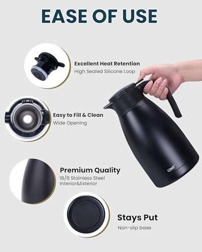 GiNT 2.2L / 74Oz Thermal Coffee Carafe, Insulated Stainless Steel Coffee Carafes for Keeping Hot/Double Walled Vacuum Thermal Carafe (Black) - Image 3