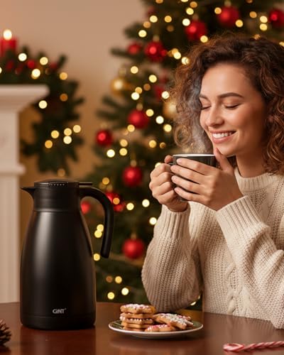 GiNT 2.2L / 74Oz Thermal Coffee Carafe, Insulated Stainless Steel Coffee Carafes for Keeping Hot/Double Walled Vacuum Thermal Carafe (Black) - Image 2