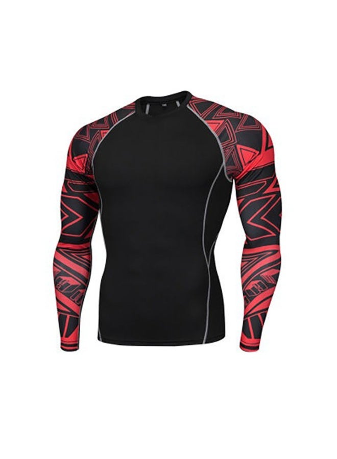 Men's Long Sleeve Fitness Print T Shirt Running Training Sports Tights Tops Quick Drying Moisture Wicking Elastic Sportswears - Image 1