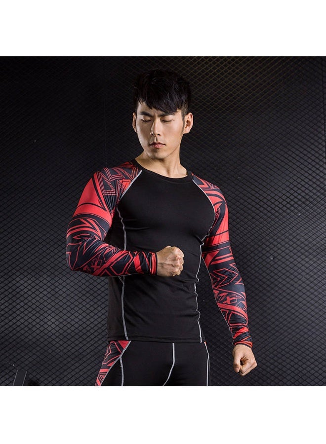 Men's Long Sleeve Fitness Print T Shirt Running Training Sports Tights Tops Quick Drying Moisture Wicking Elastic Sportswears - Image 2