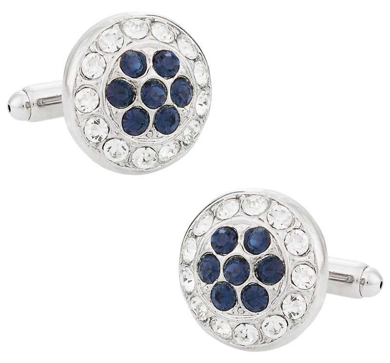 Cuff-Daddy Crystal Cluster Cufflinks in Clear and Blue with Presentation Gift Box - Perfect for Wedding Travel - Image 1