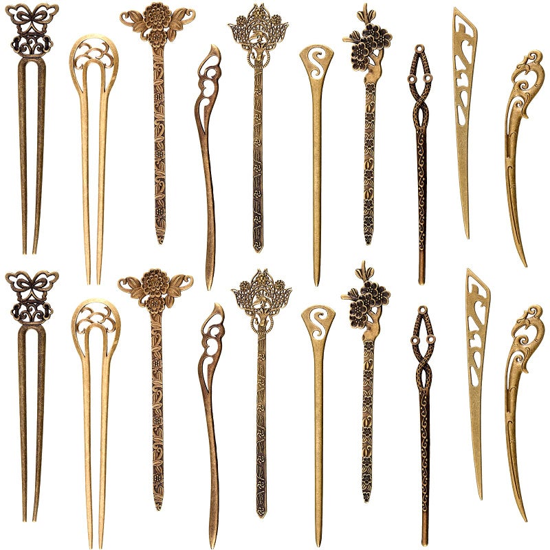 Geyoga 20 Pieces Hair Sticks Vintage Bronze Hair Chopsticks Chinese Pins Antique Decorative for Women Accessory 10 Styles