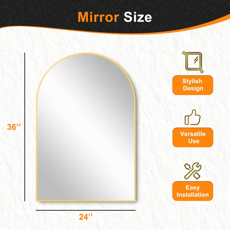 Delma Arched Bathroom Mirror, 24"x36" Wall Mounted Vanity Mirror for Bedroom, Living Room and Entryway, Gold - Image 5