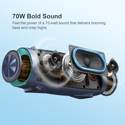 DOSS Extreme Boom Pro D100 70W Bluetooth Speaker with Deep Bass IPX6 Waterproof 10400mAh 24H Battery Builtin Power Bank TWS Stereo Pairing BeatSync Lights for Outdoor Camping Party Black - Image 3