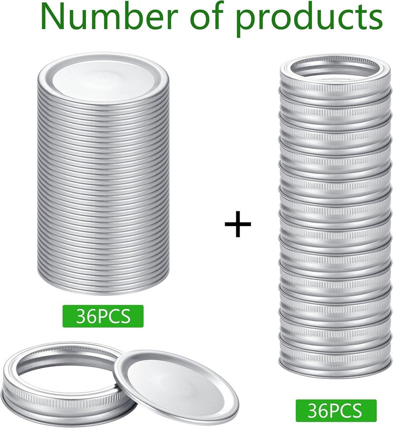 Topbooc Ball Kerr Canning Lids with Rings - Split Lids & Rings, Food Grade Material, 100% Fit & Airtight for Regular Mouth Jars (72pcs) - Image 3