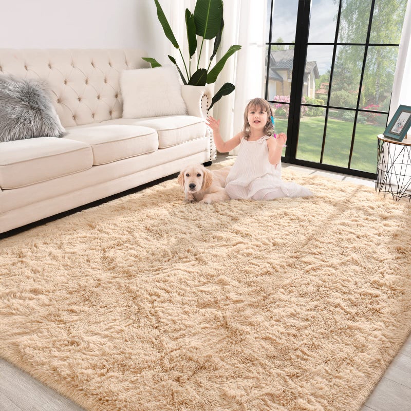 Jelymark Super Soft Shaggy Rug for Bedroom 5x8 Feet Fluffy Carpet for Living Room Fuzzy Indoor Plush Area Rug for Home Decor Furry Floor Rugs for Dorm Kids Nursery Rug for Girls Beige