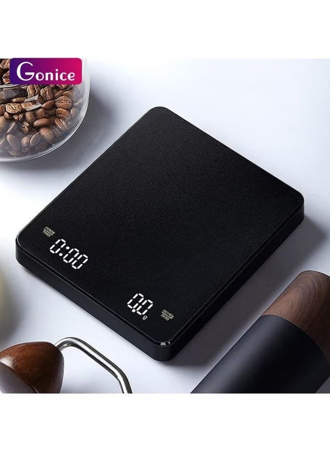 Gonice Digital Coffee Scales with Timer - Coffee Espresso Brewing Drip Pour-Over Scale, Baking Kitchen Scale 3000g / 6.6lbs Edition (Heat-Resistant Black) - Image 1