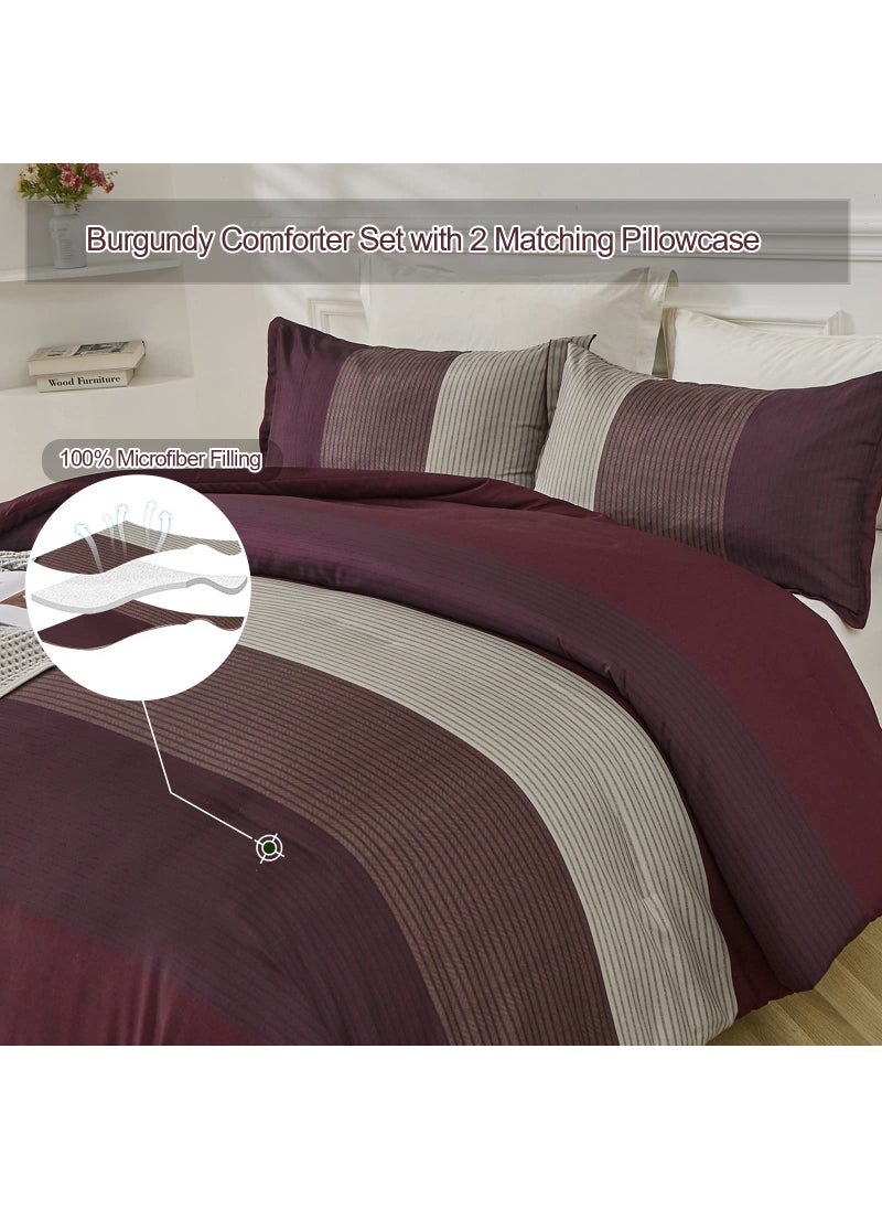 WONGS BEDDING WONGS BEDDING Burgundy Comforter Set Queen  Reversible Burgundy Stripe Down Alternative Comforter for All Season 3 Pieces(1 Comforter+2 Pillowcases)  Soft Microfiber Bedding Duvet Set 90  90  - Image 4