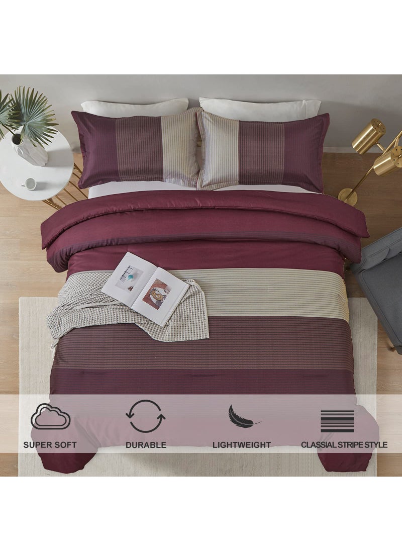 WONGS BEDDING WONGS BEDDING Burgundy Comforter Set Queen  Reversible Burgundy Stripe Down Alternative Comforter for All Season 3 Pieces(1 Comforter+2 Pillowcases)  Soft Microfiber Bedding Duvet Set 90  90  - Image 3