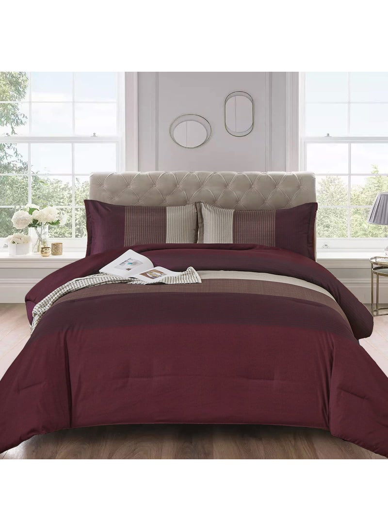 WONGS BEDDING WONGS BEDDING Burgundy Comforter Set Queen  Reversible Burgundy Stripe Down Alternative Comforter for All Season 3 Pieces(1 Comforter+2 Pillowcases)  Soft Microfiber Bedding Duvet Set 90  90  - Image 1