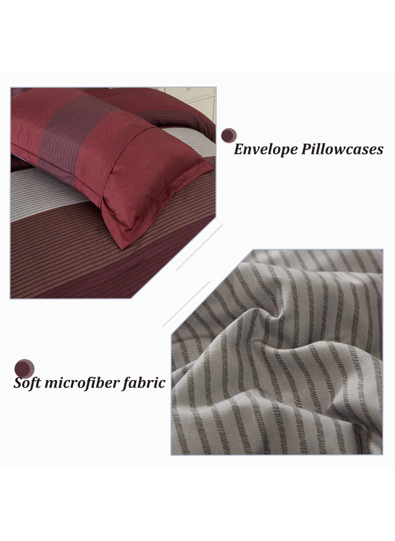WONGS BEDDING WONGS BEDDING Burgundy Comforter Set Queen  Reversible Burgundy Stripe Down Alternative Comforter for All Season 3 Pieces(1 Comforter+2 Pillowcases)  Soft Microfiber Bedding Duvet Set 90  90  - Image 5
