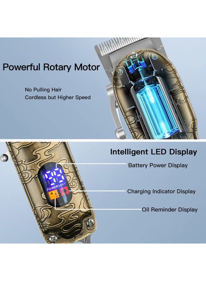 Dumite Hair Clippers for Men,Hair Trimmer Nose and Ear Hair Trimmer Clipper Set with Razor Replacement Head,USB Professional Rechargeable T-Blade Hair Cutting Grooming Kit LED Display (Gold) - Image 4