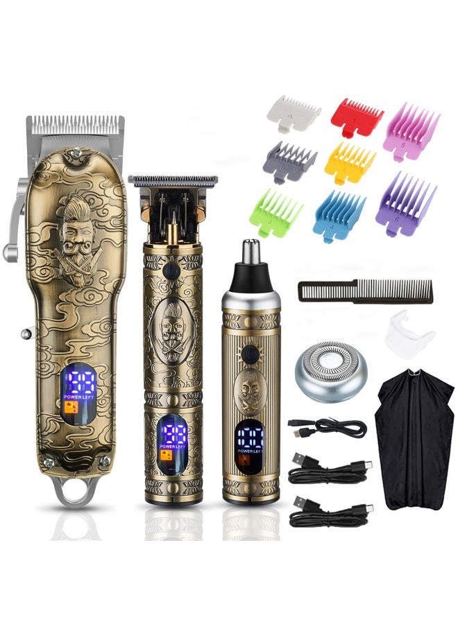 Dumite Hair Clippers for Men,Hair Trimmer Nose and Ear Hair Trimmer Clipper Set with Razor Replacement Head,USB Professional Rechargeable T-Blade Hair Cutting Grooming Kit LED Display (Gold) - Image 1