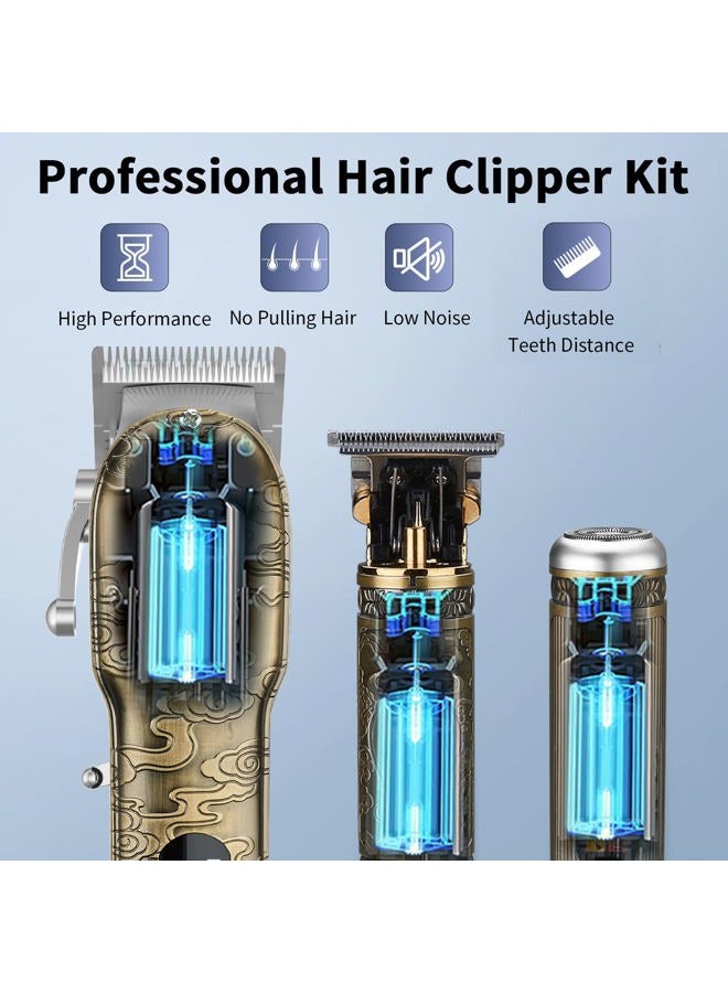 Dumite Hair Clippers for Men,Hair Trimmer Nose and Ear Hair Trimmer Clipper Set with Razor Replacement Head,USB Professional Rechargeable T-Blade Hair Cutting Grooming Kit LED Display (Gold) - Image 5