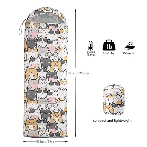 QOOMO Kawaii Cat Printed Camping Sleeping Bags,3 Season Warm & Cool Weather,Lightweight,Waterproof Sleeping Bags for Adults Kids Girls,Traveling,and Outdoors,Camping Gear Equipment,31x90inch - Image 2