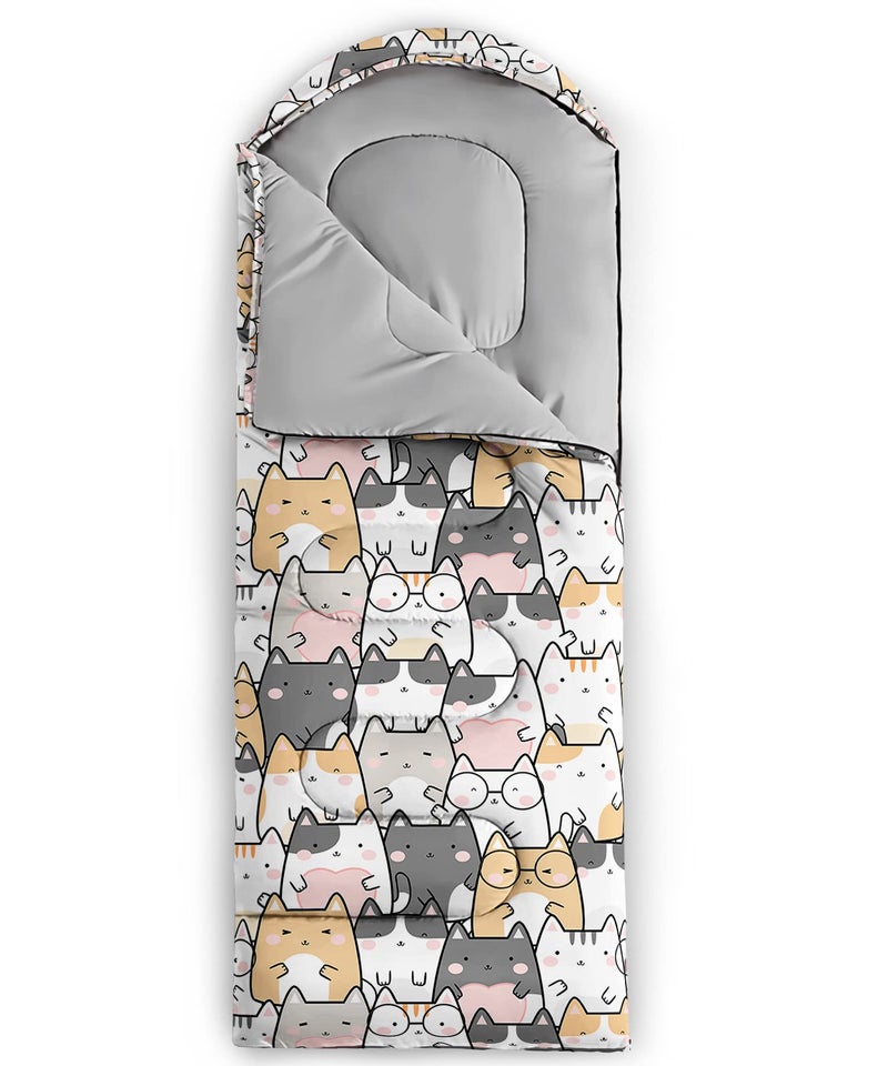 QOOMO Kawaii Cat Printed Camping Sleeping Bags,3 Season Warm & Cool Weather,Lightweight,Waterproof Sleeping Bags for Adults Kids Girls,Traveling,and Outdoors,Camping Gear Equipment,31x90inch - Image 3