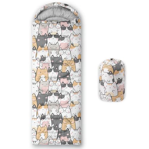 QOOMO Kawaii Cat Printed Camping Sleeping Bags,3 Season Warm & Cool Weather,Lightweight,Waterproof Sleeping Bags for Adults Kids Girls,Traveling,and Outdoors,Camping Gear Equipment,31x90inch - Image 1