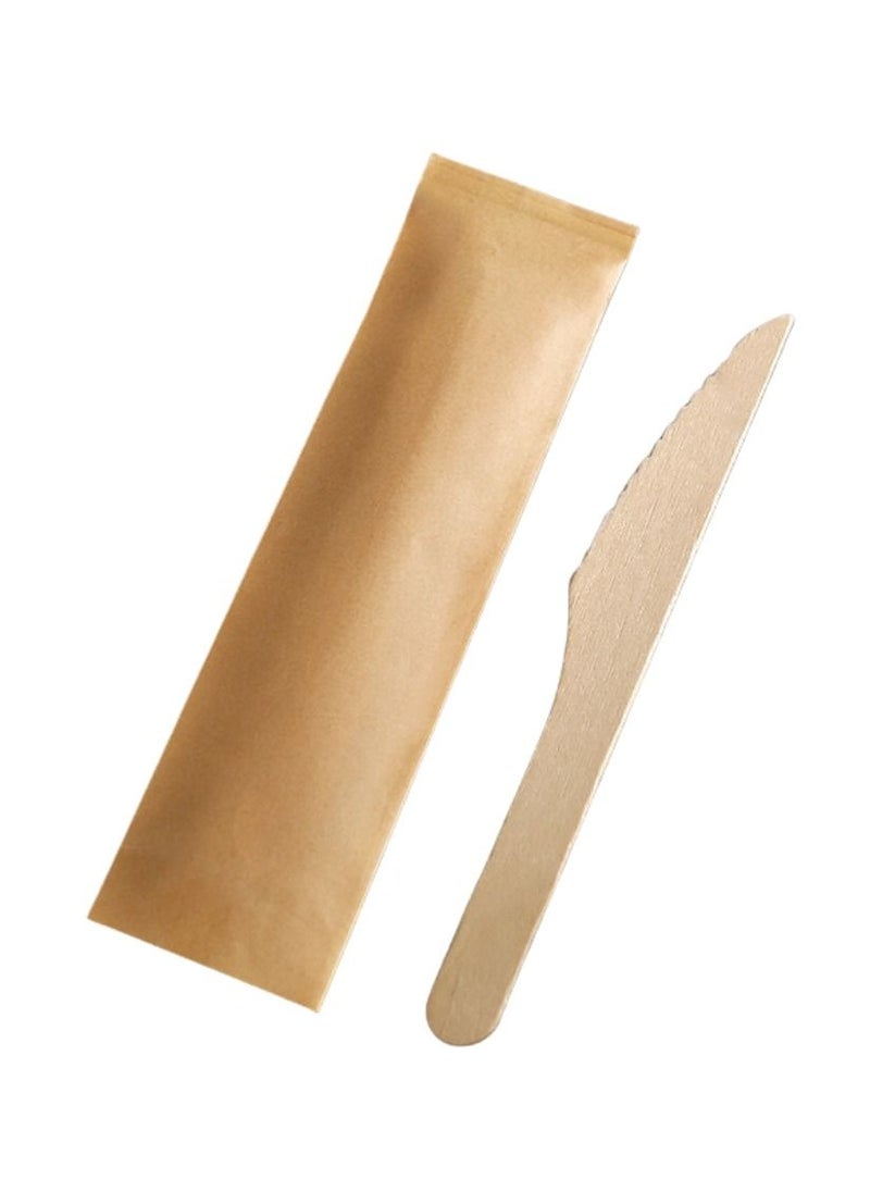 YASHTECH Individually Paper Wrapped 6 Inch Disposable Wooden Knife Biodegradable and Compostable Set of 50 Pcs  - Image 1