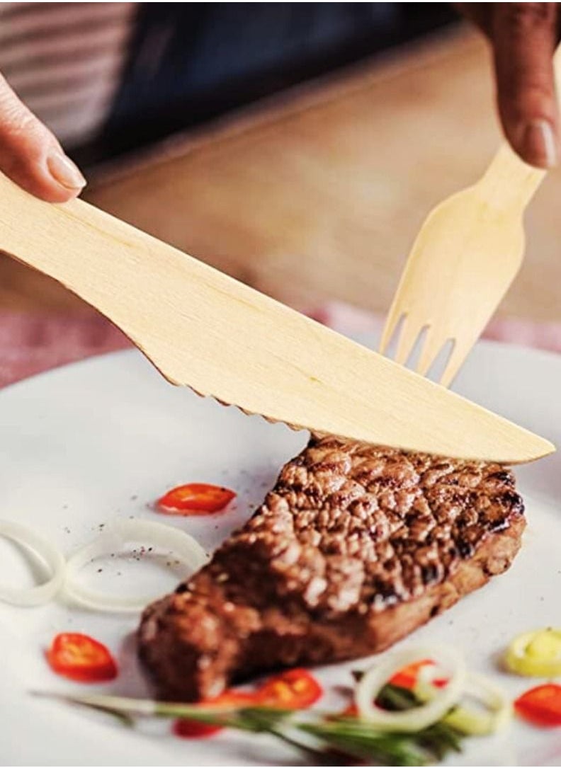 YASHTECH Individually Paper Wrapped 6 Inch Disposable Wooden Knife Biodegradable and Compostable Set of 50 Pcs  - Image 2