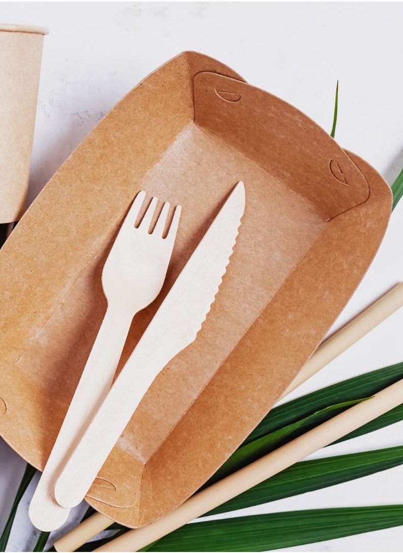 YASHTECH Individually Paper Wrapped 6 Inch Disposable Wooden Knife Biodegradable and Compostable Set of 50 Pcs  - Image 3