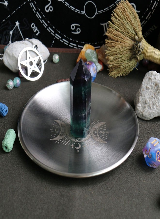 Amitofo Offering Bowl Prayer Ritual Plate Great for Wicca, Altar use, Ritual use, Incense Burner, smudging Bowl, Decoration, (Silver Triple Moon) - Image 5