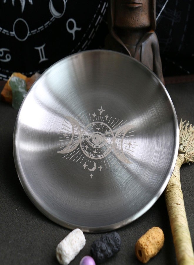 Amitofo Offering Bowl Prayer Ritual Plate Great for Wicca, Altar use, Ritual use, Incense Burner, smudging Bowl, Decoration, (Silver Triple Moon) - Image 2