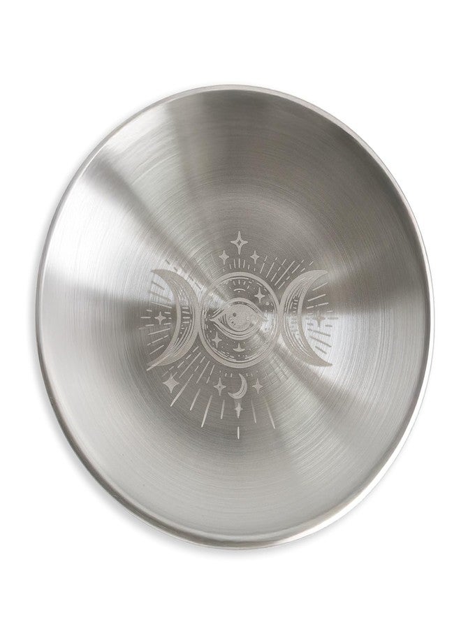 Amitofo Offering Bowl Prayer Ritual Plate Great for Wicca, Altar use, Ritual use, Incense Burner, smudging Bowl, Decoration, (Silver Triple Moon) - Image 1